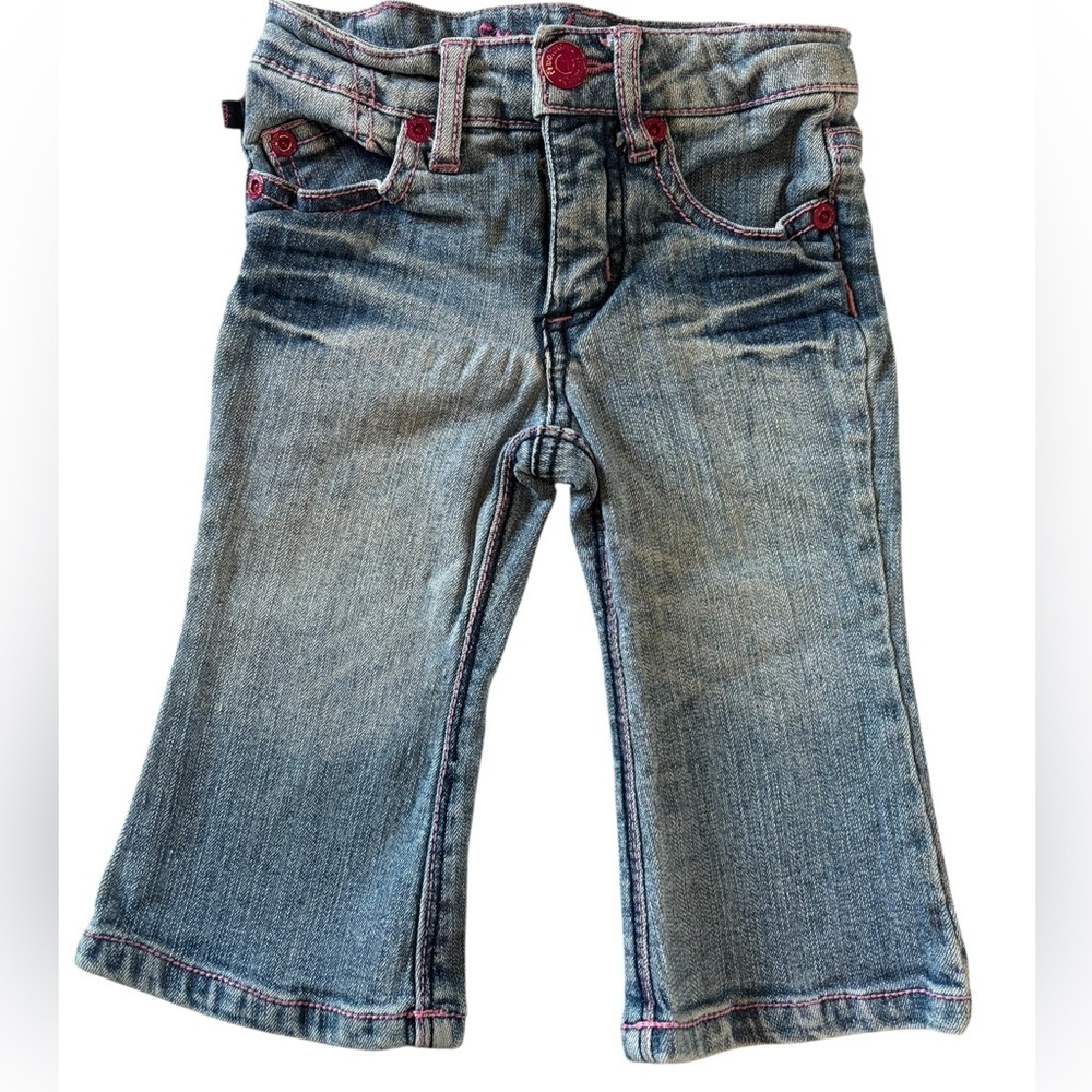 Freestyle 12M Y2K Baby Flare Jeans Pink Crown Embroidered Denim